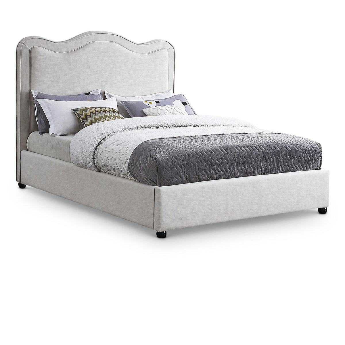 Felix Cream Linen Textured Fabric Upholstered Bed