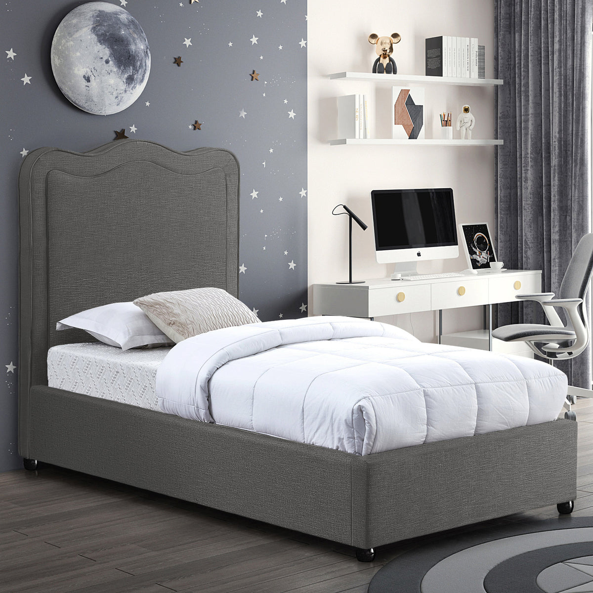 Felix Grey Linen Textured Fabric Upholstered Bed