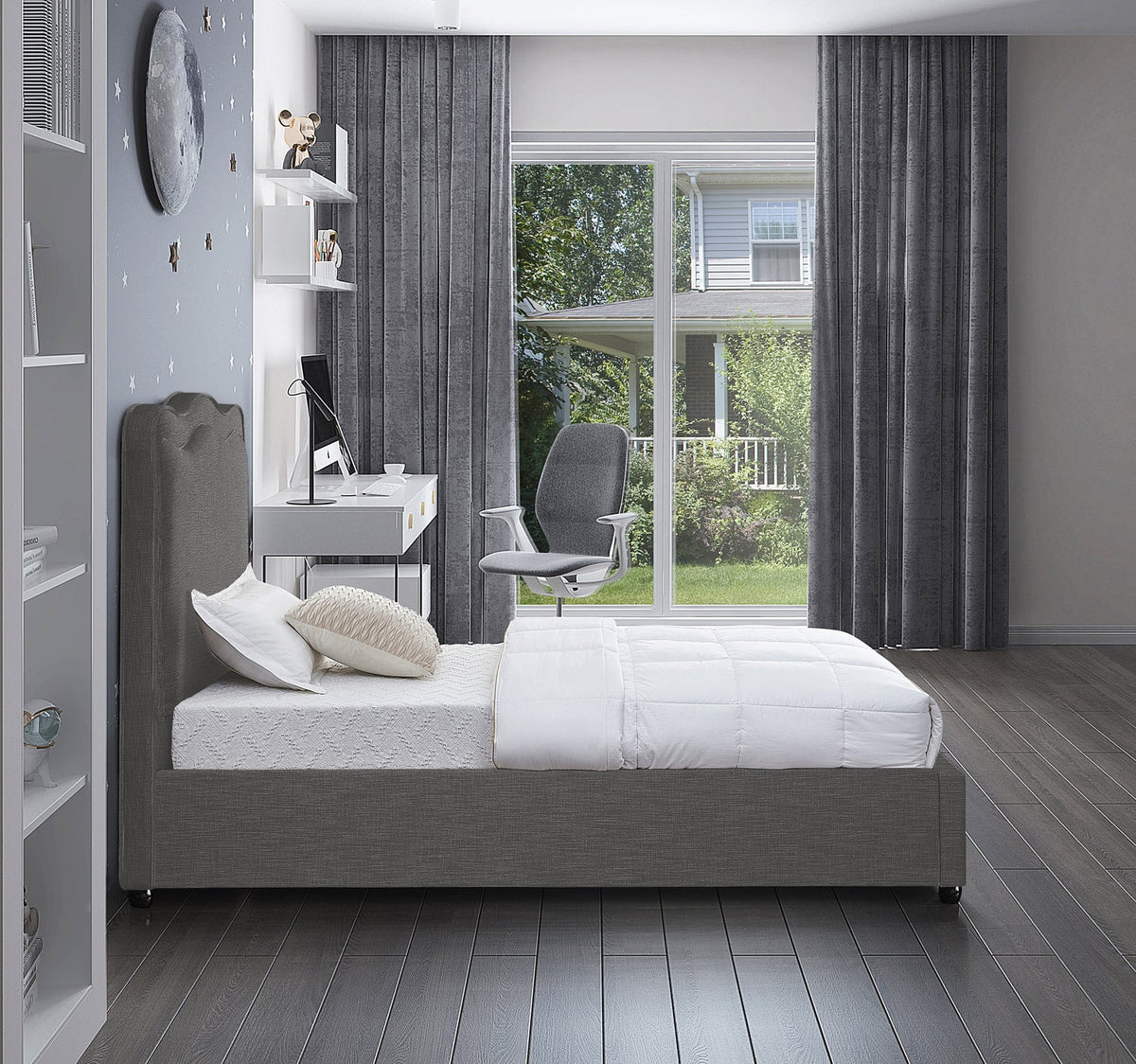 Felix Grey Linen Textured Fabric Upholstered Bed