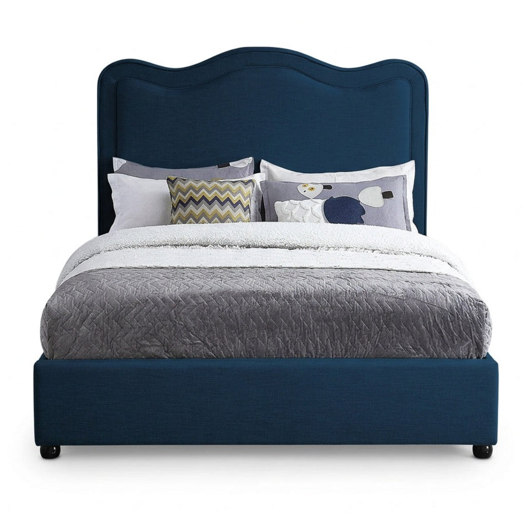 Felix Navy Linen Textured Fabric Upholstered Bed
