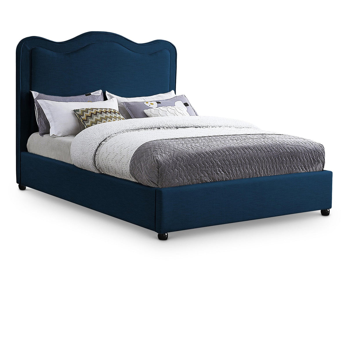 Felix Navy Linen Textured Fabric Upholstered Bed