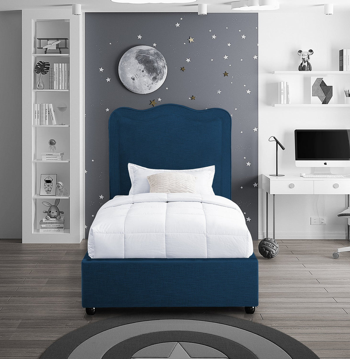 Felix Navy Linen Textured Fabric Upholstered Bed