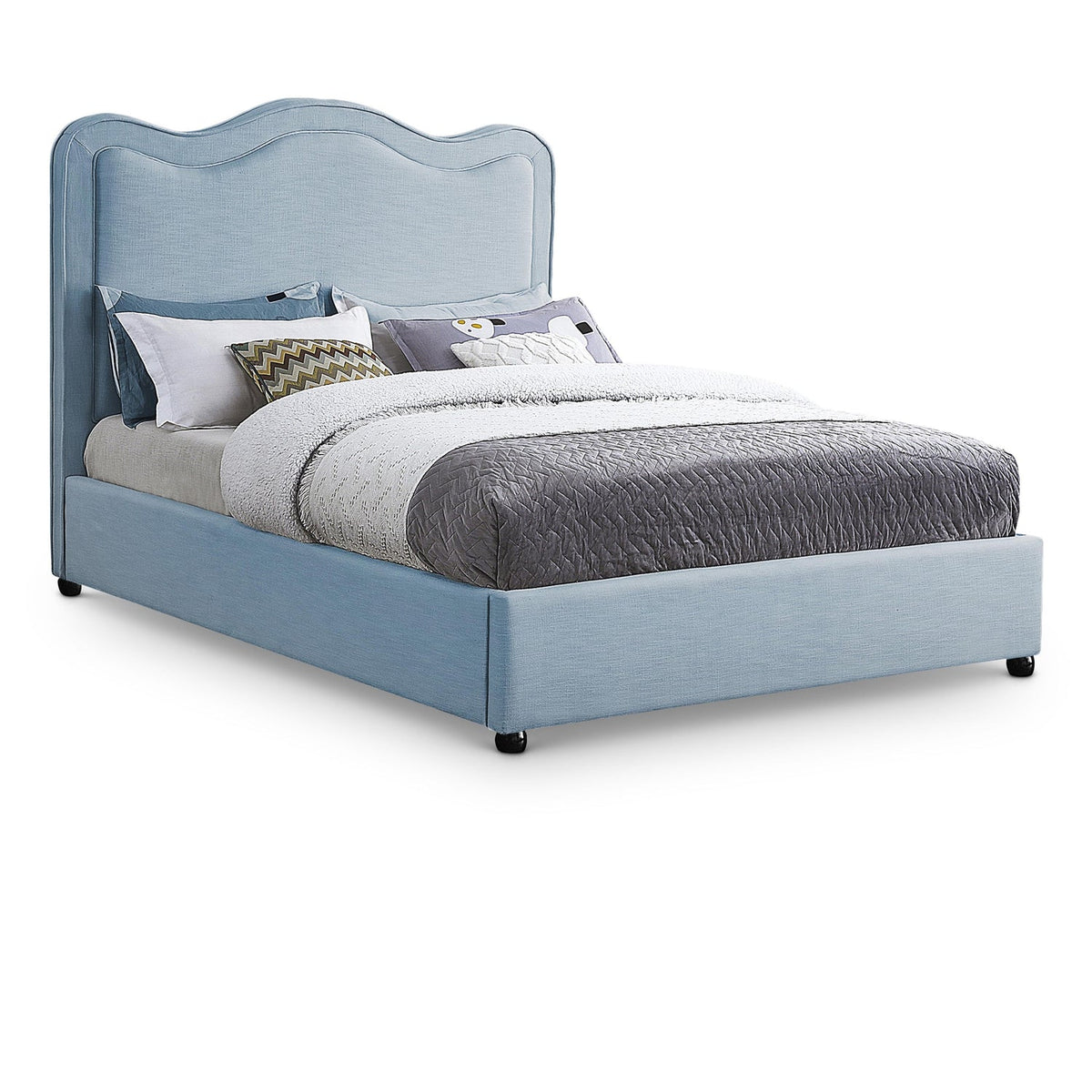 Felix Light Blue Linen Textured Fabric Upholstered Bed