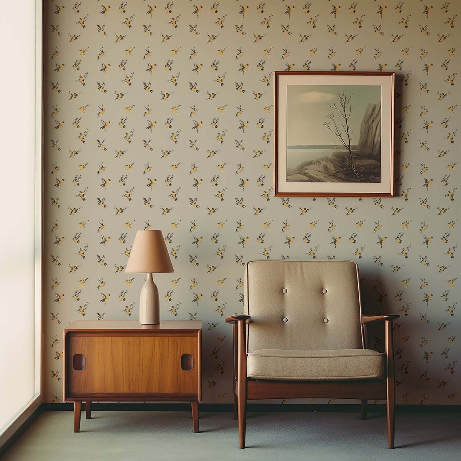 Mitchell Black Flight of the Finches Wallpaper