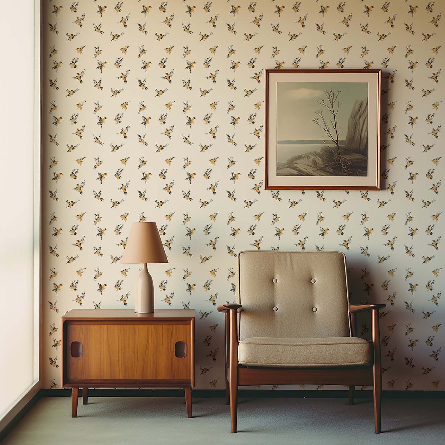 Mitchell Black Flight of the Finches Wallpaper