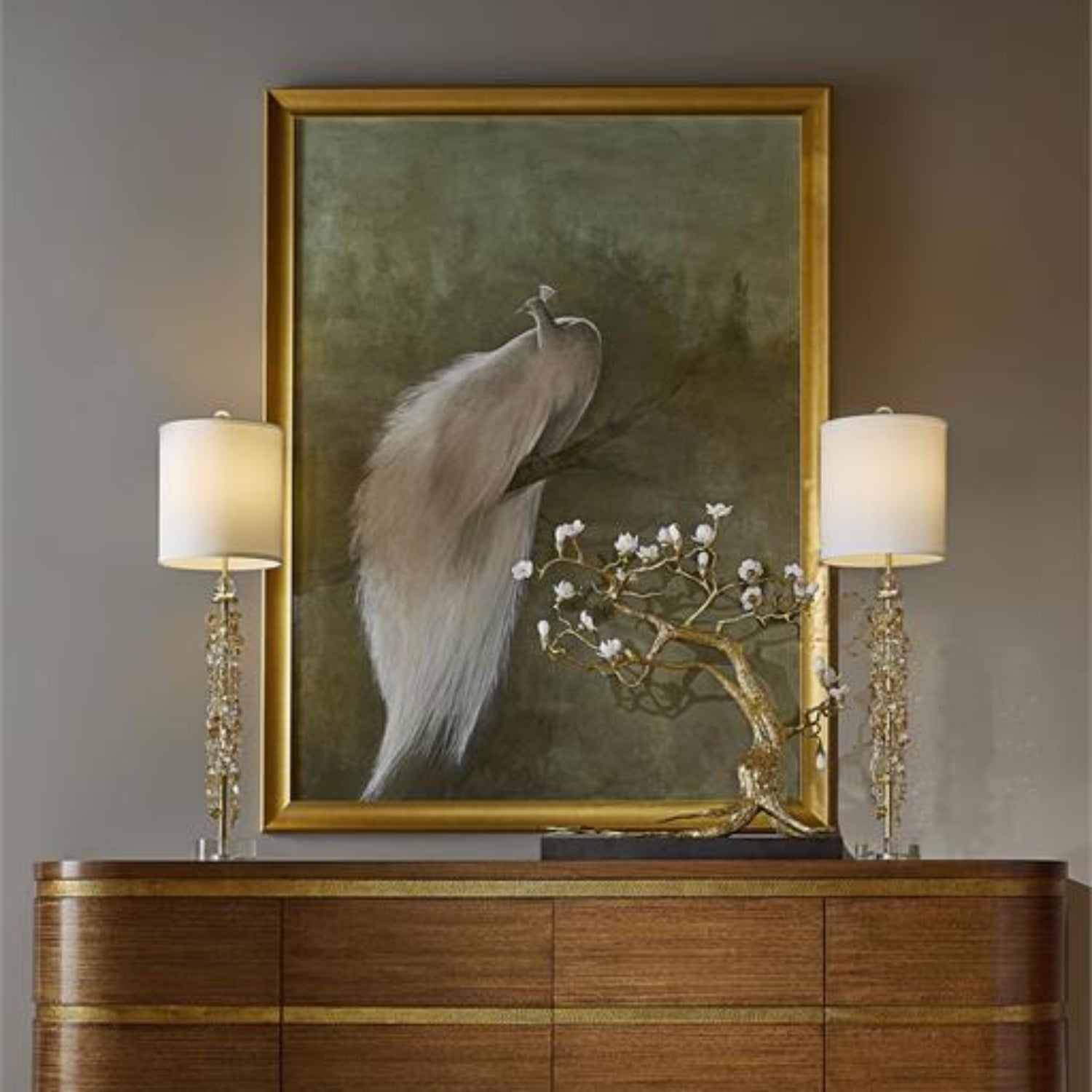 John Richard Debra Ferrari's the White Peacock Framed Art