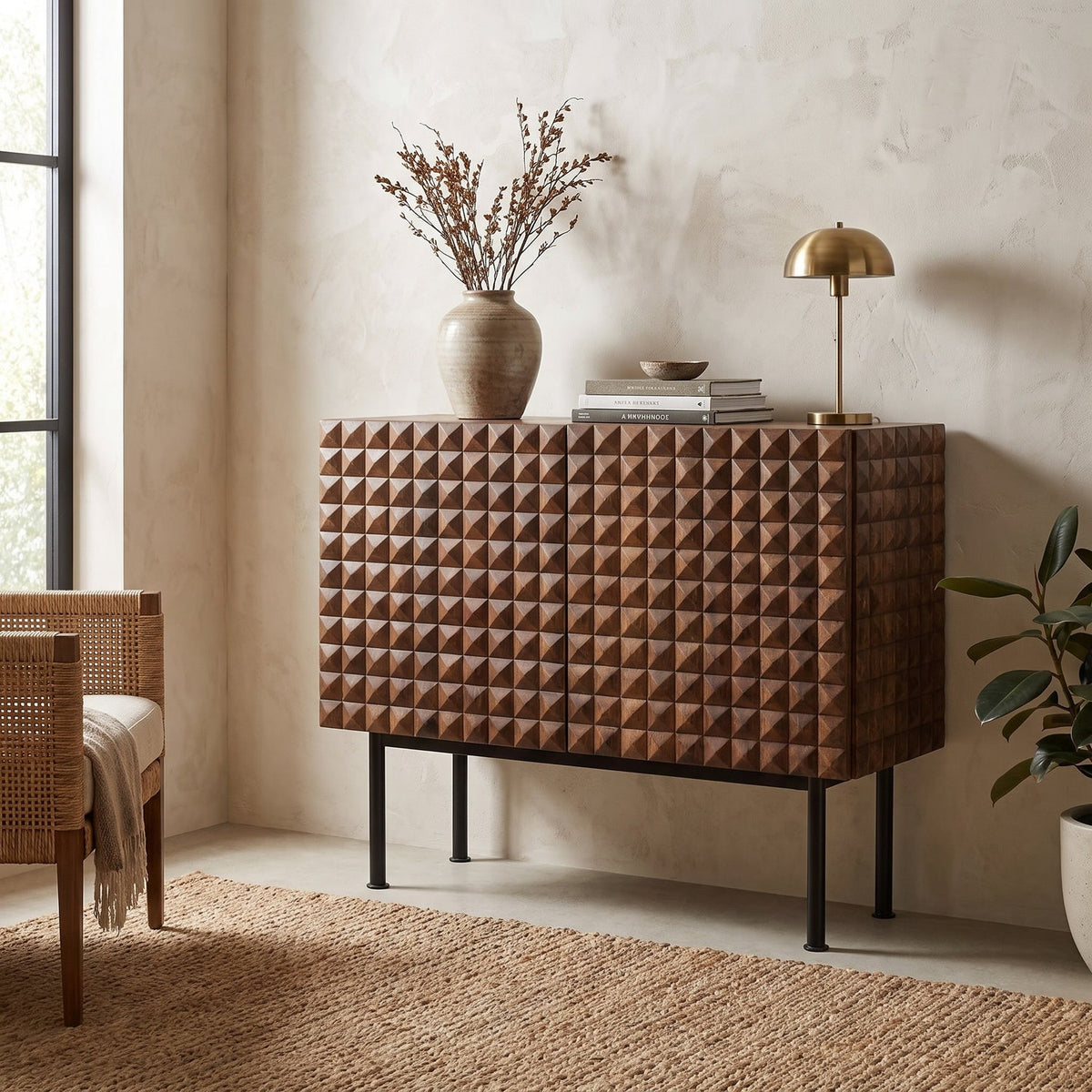 Noir Turku Sideboard with Iron Base