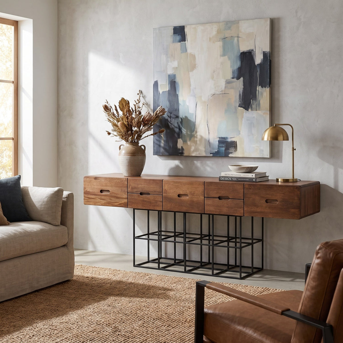 Noir Lund Sideboard with Iron Base