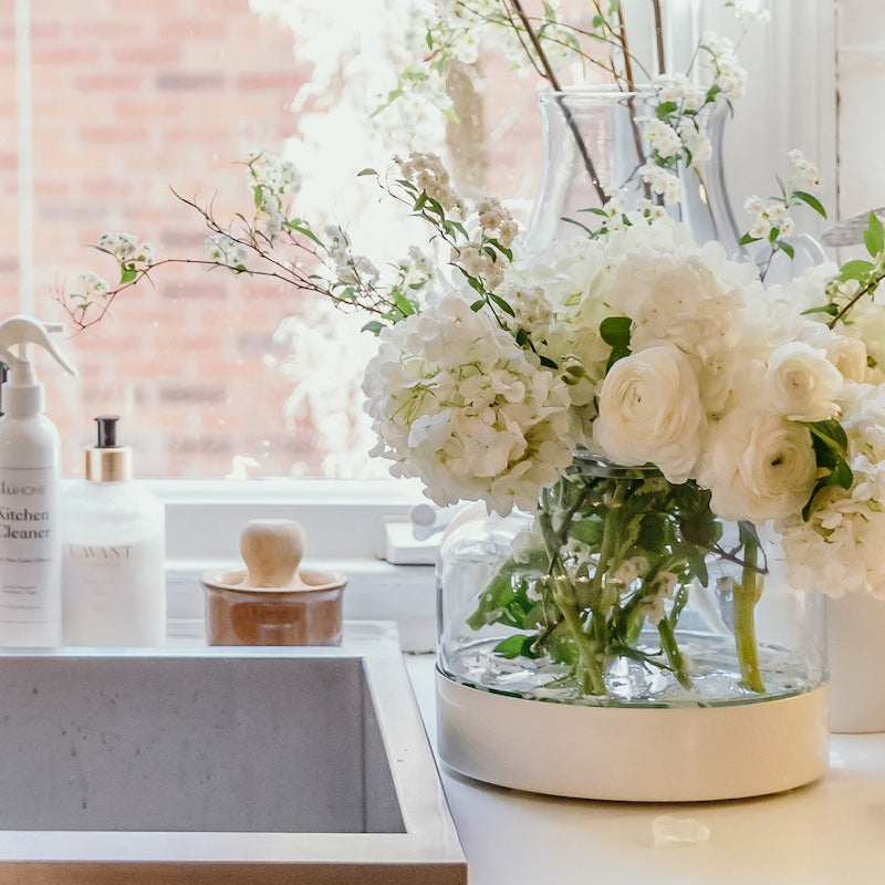 Etu Home Glass Bloom White Removable Base Vase