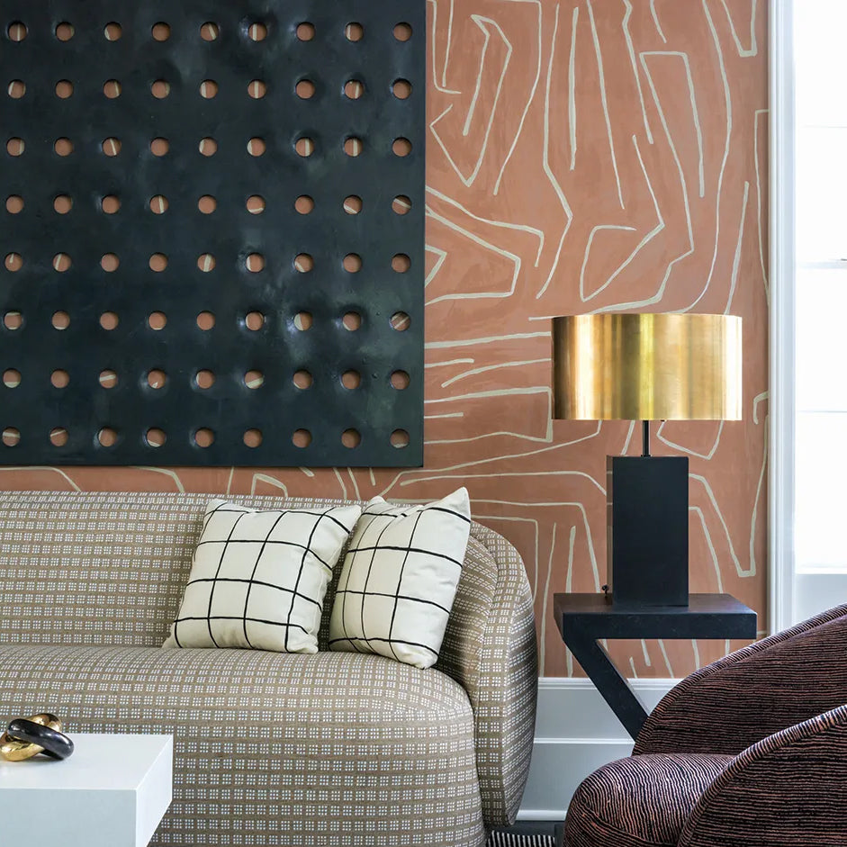 Kelly Wearstler x Lee Jofa Modern Graffito Salmon/Cream Wallpaper