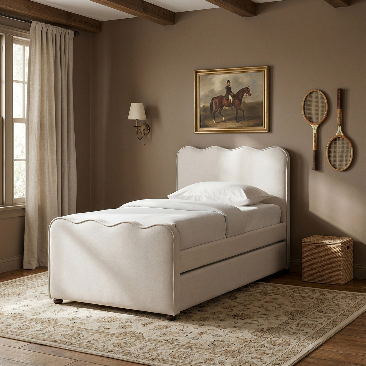 Gatsby Cream Mohair Velvet Upholstered Twin Trundle Bed