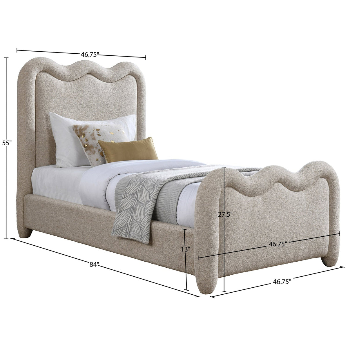 Gavin Beige Chenille Fabric Upholstered Bed