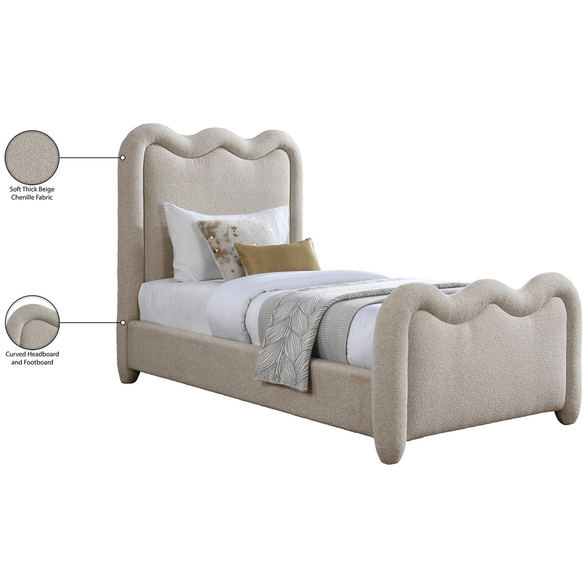 Gavin Beige Chenille Fabric Upholstered Bed