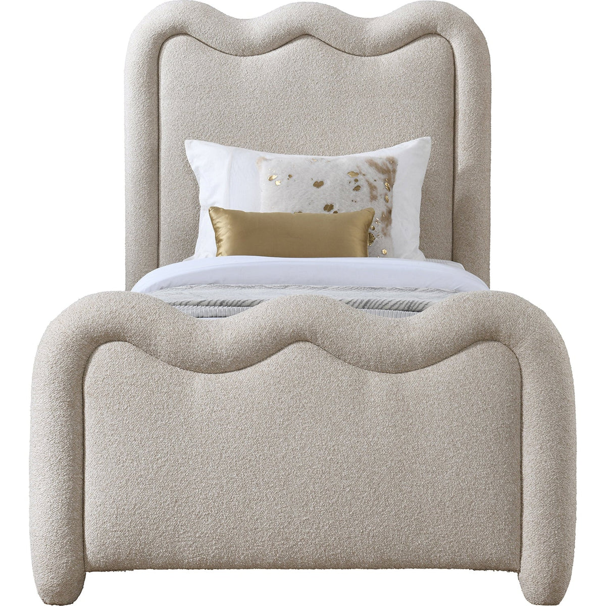 Gavin Beige Chenille Fabric Upholstered Bed