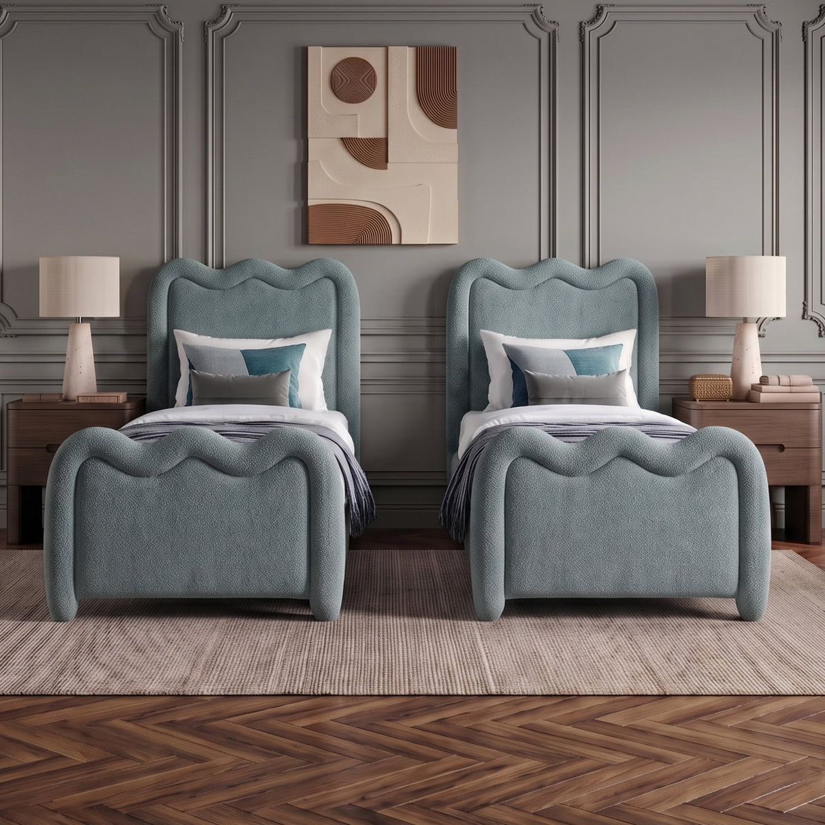 Gavin Blue Chenille Fabric Upholstered Bed