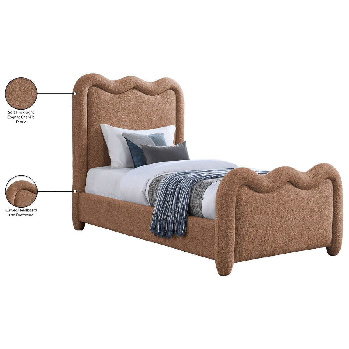 Gavin Cognac Chenille Fabric Upholstered Bed