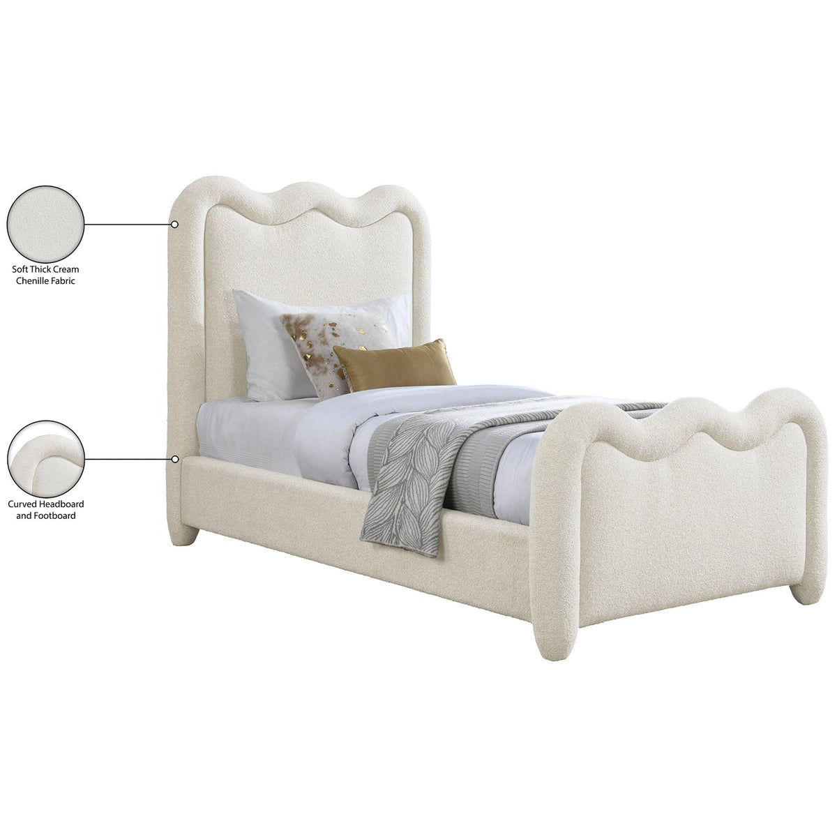 Gavin Cream Chenille Fabric Upholstered Bed