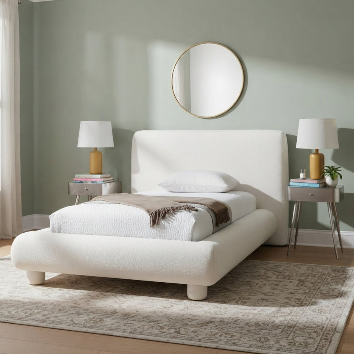 Blair Cream Chenille Fabric Upholstered Bed