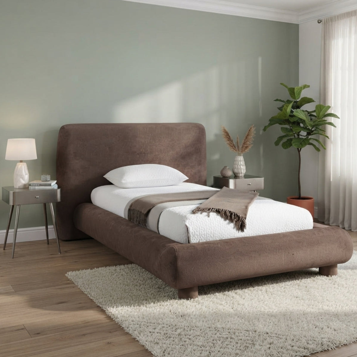Blair Brown Chenille Fabric Upholstered Bed