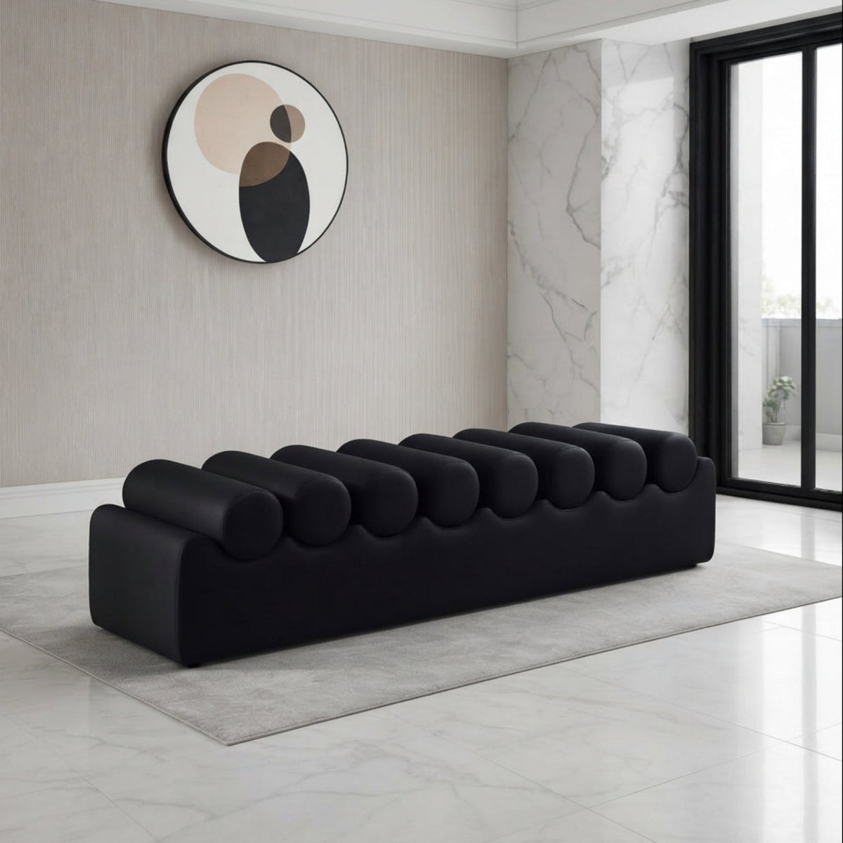 Rumble Black Vegan Leather Upholstered Bench