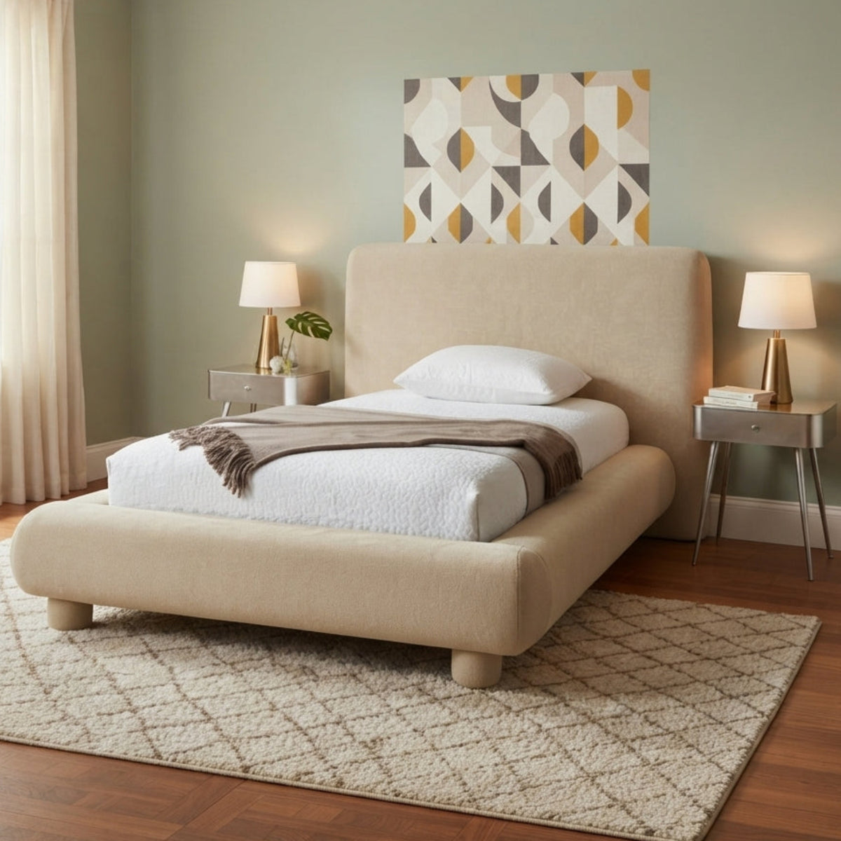 Blair Beige Chenille Fabric Upholstered Bed