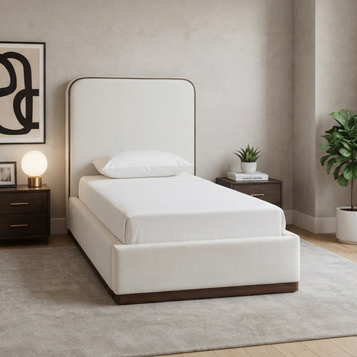 Rava Cream Beige Velvet Upholstered Bed