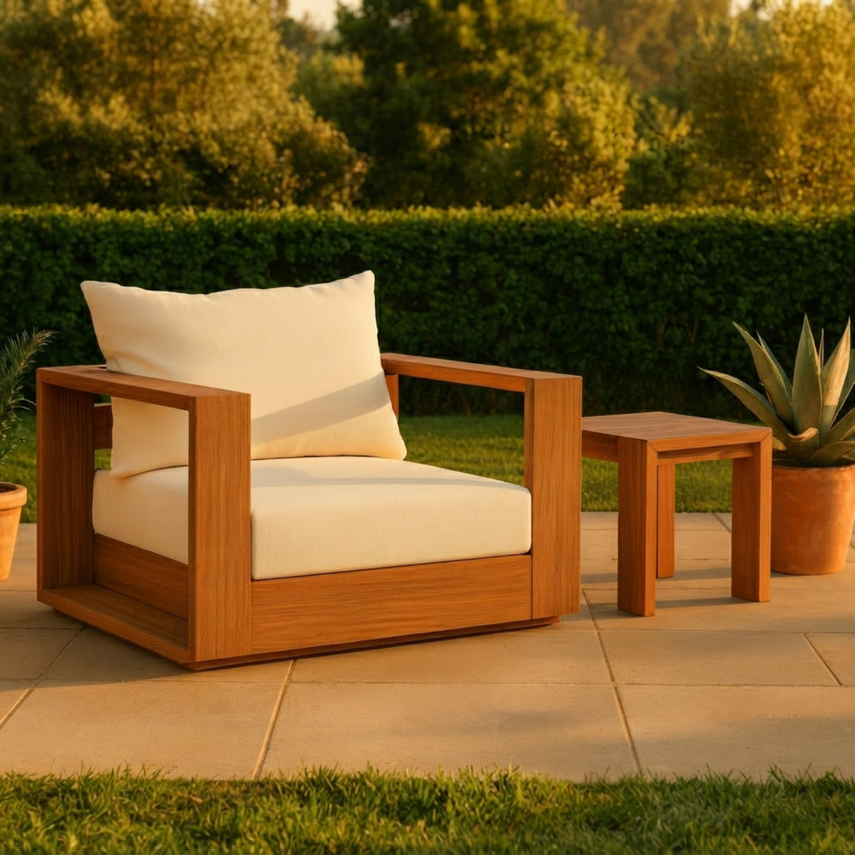 Tulum Off White Water Resistant Fabric Upholstered Outdoor Patio Accent Chair