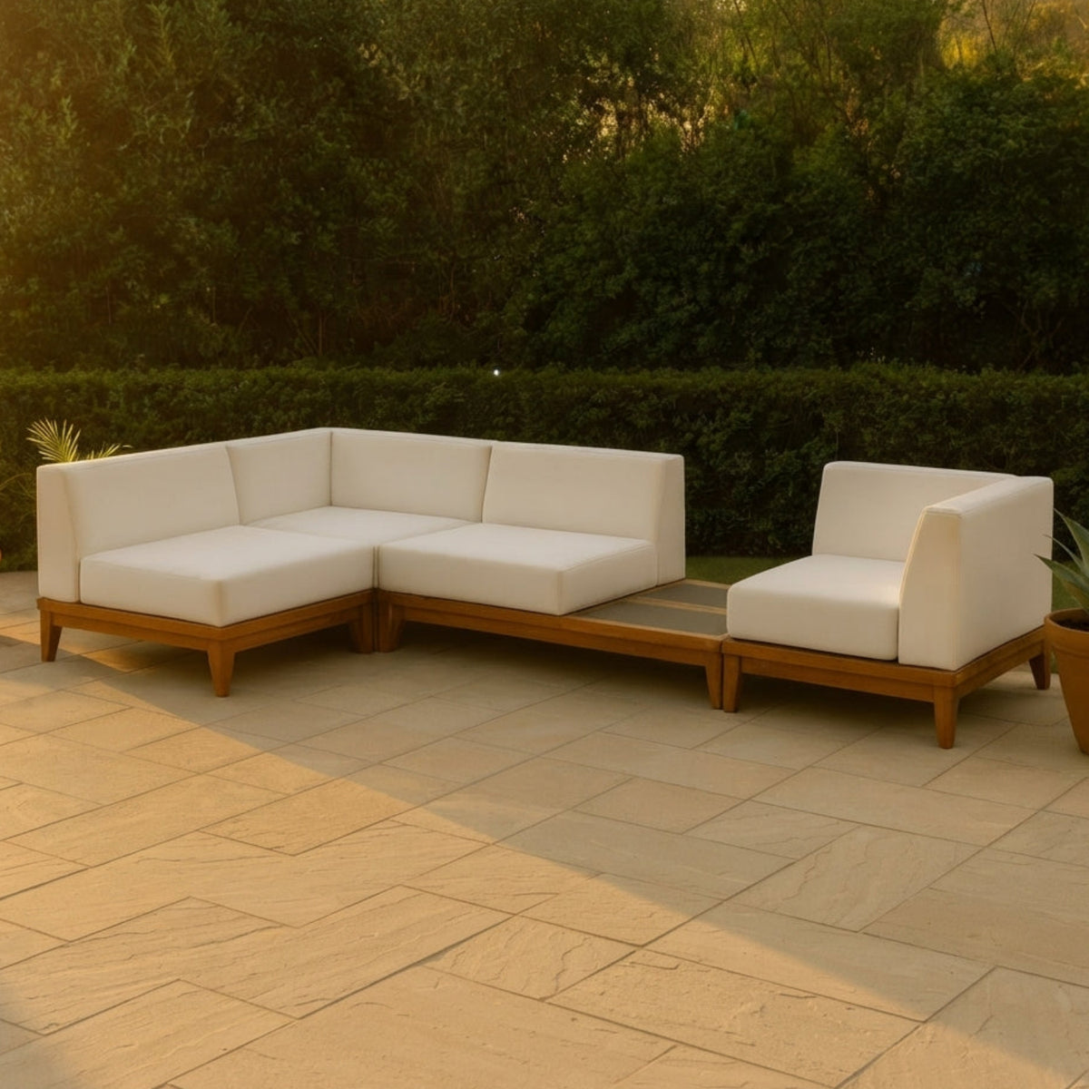Rio 125in Off White Water Resistant Fabric Upholstered 4 Piece Patio Modular Sectional Sofa