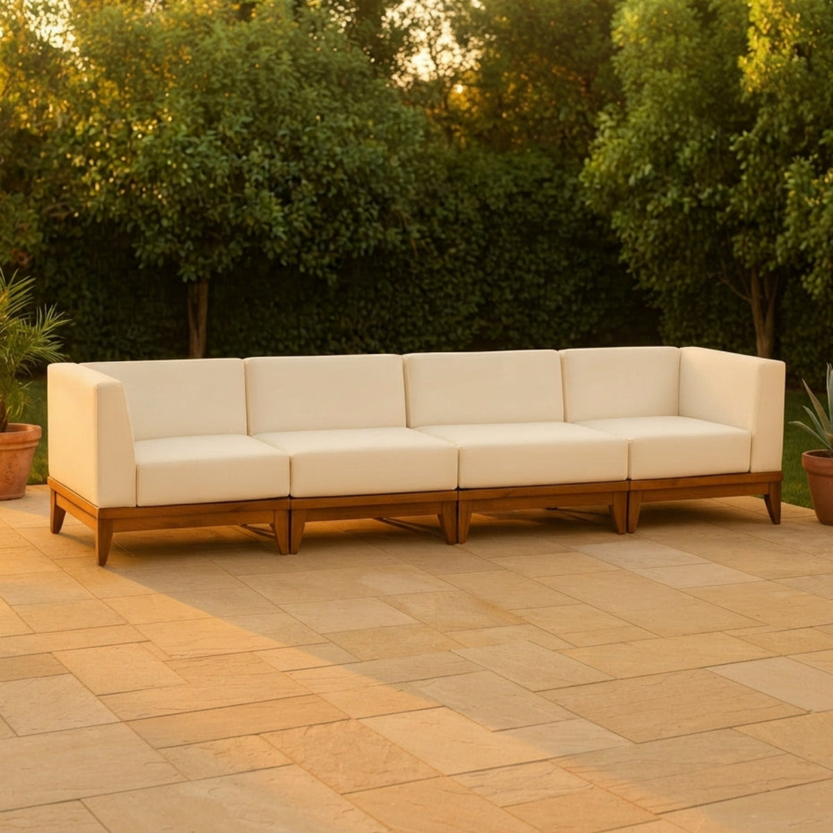 Rio 131in Off White Water Resistant Fabric Upholstered 4 Piece Modular Sofa