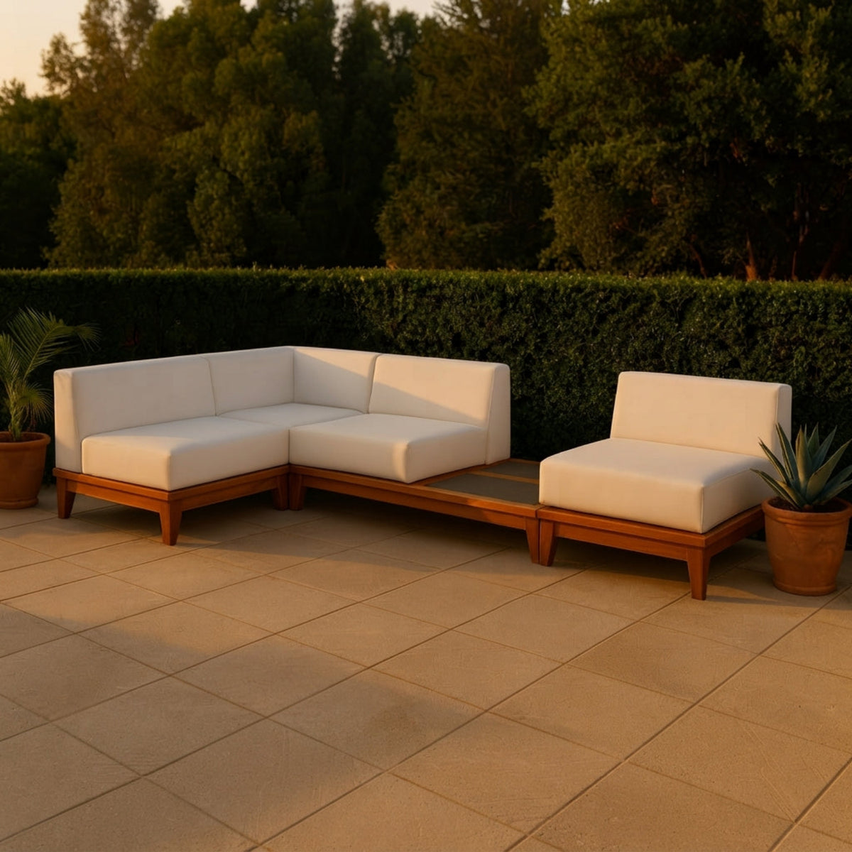 Rio 128.5in Off White Water Resistant Fabric Upholstered 4 Piece Patio Modular Sectional Sofa