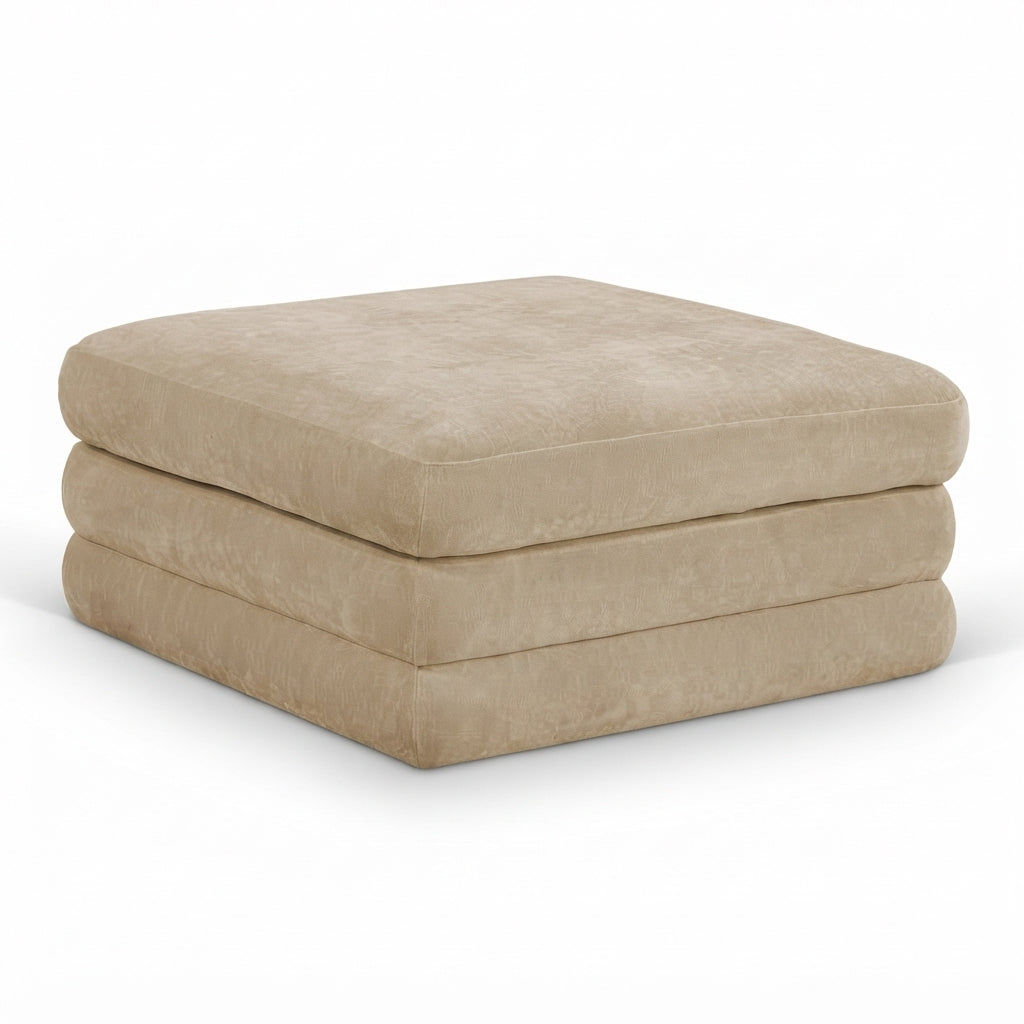 Stellar Beige Chenille Fabric Upholstered Modular Ottoman