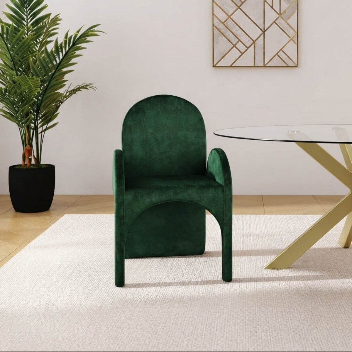Summer Green Velvet Upholstered Dining Arm Chair Set of 2