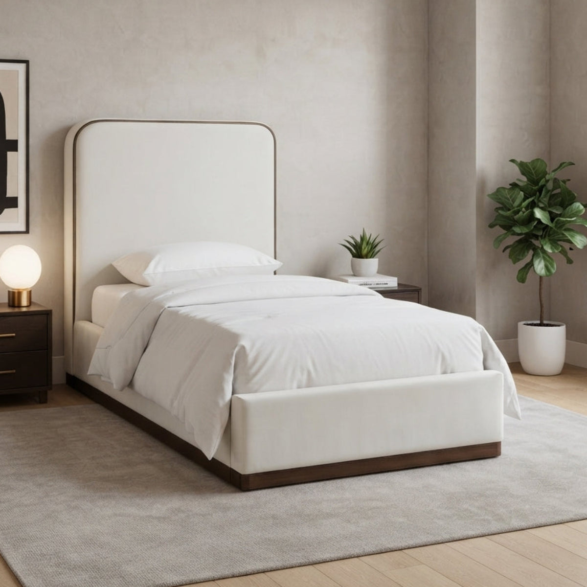Rava Brown Beige Velvet Upholstered Bed