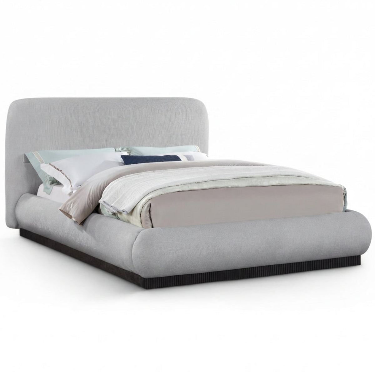 Rigby Grey Linen Textured Fabric Upholstered Bed