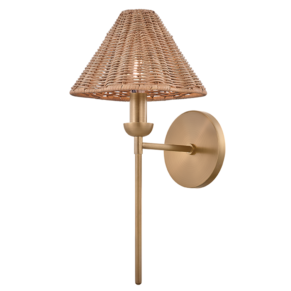 Kate Marker x Mitzi Annmarie Wall Sconce in Patina Brass with woven wicker, primary product view