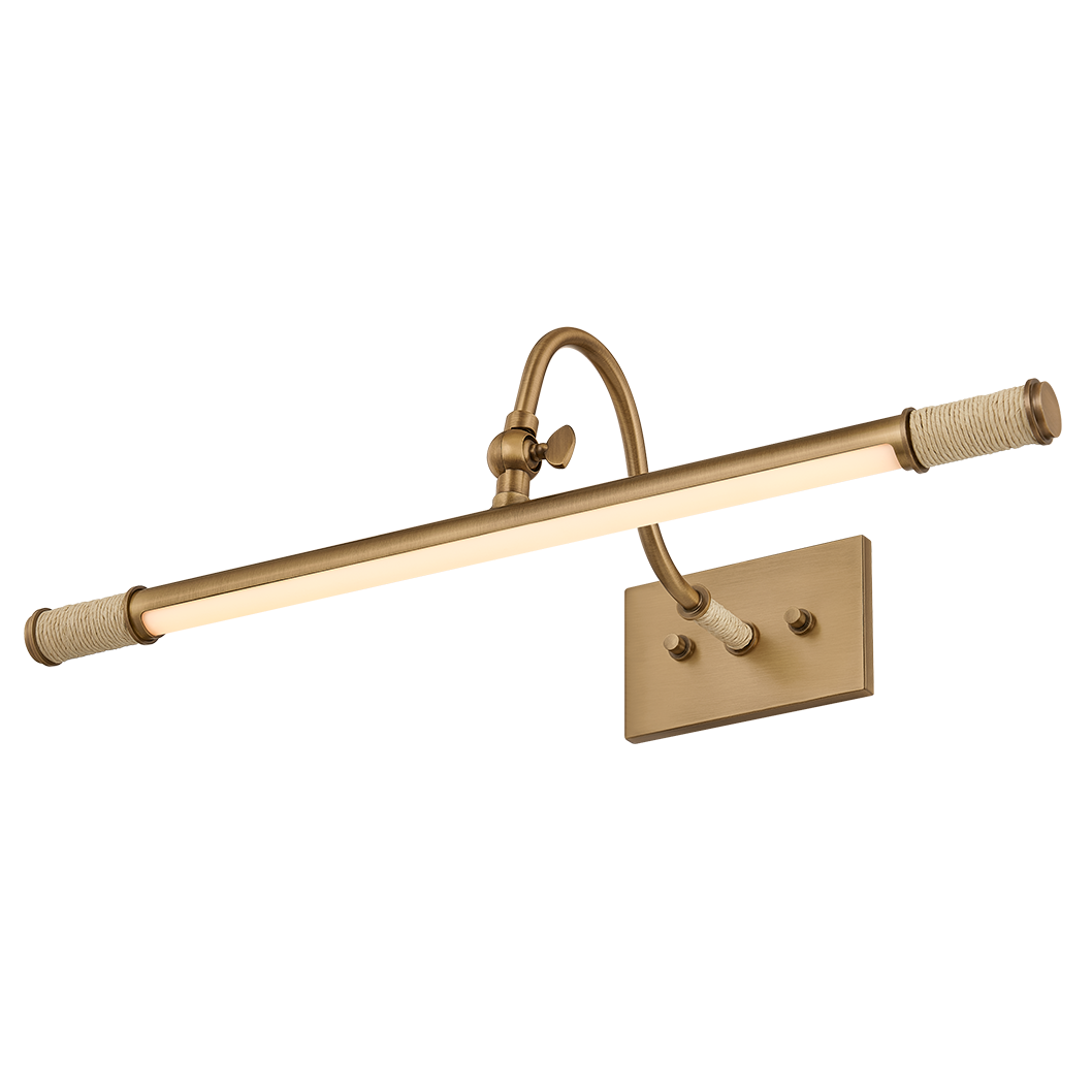 Kate Marker x Mitzi Piers Small Picture Light in Patina Brass with raffia wrap, primary product view