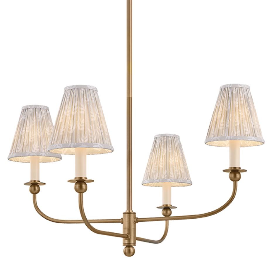 Kate Marker x Mitzi Ryle 4-light Chandelier in Patina Brass with Mae print shades, primary product view