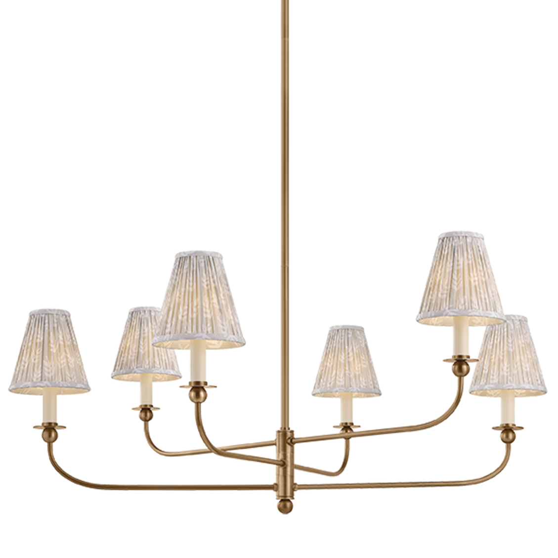Kate Marker x Mitzi Ryle 6-light Chandelier in Patina Brass with Mae print shades, primary product view