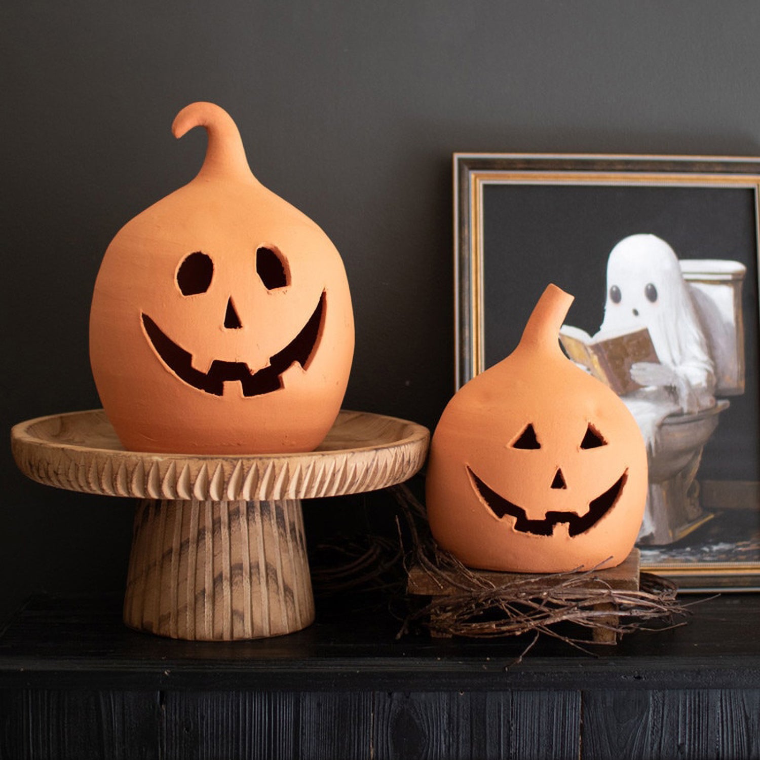 Terracotta Jack-O-Lantern Set of 2