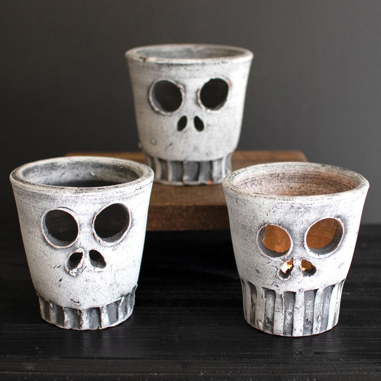 Halloween Skull Votive Holder Set of 3