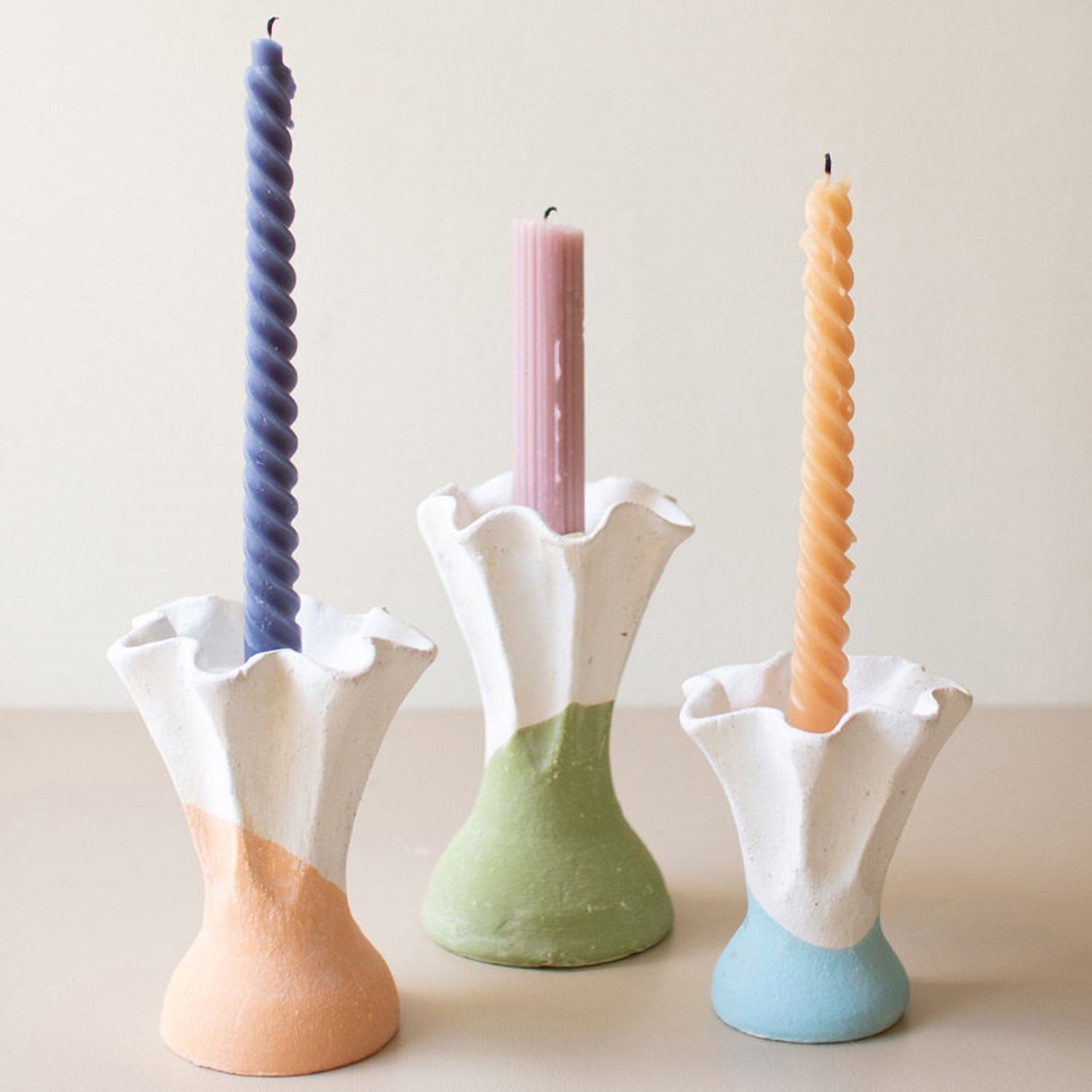 Color Dipped Flower Taper Candle Holder Set of 3