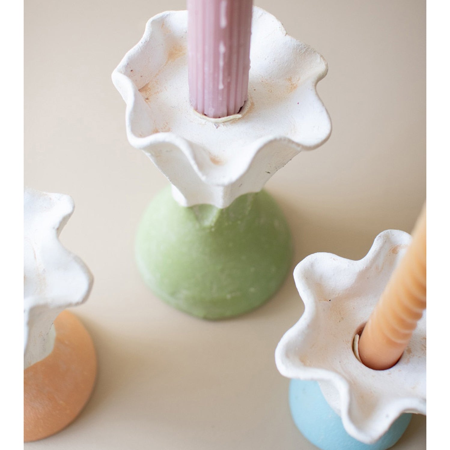 Color Dipped Flower Taper Candle Holder Set of 3