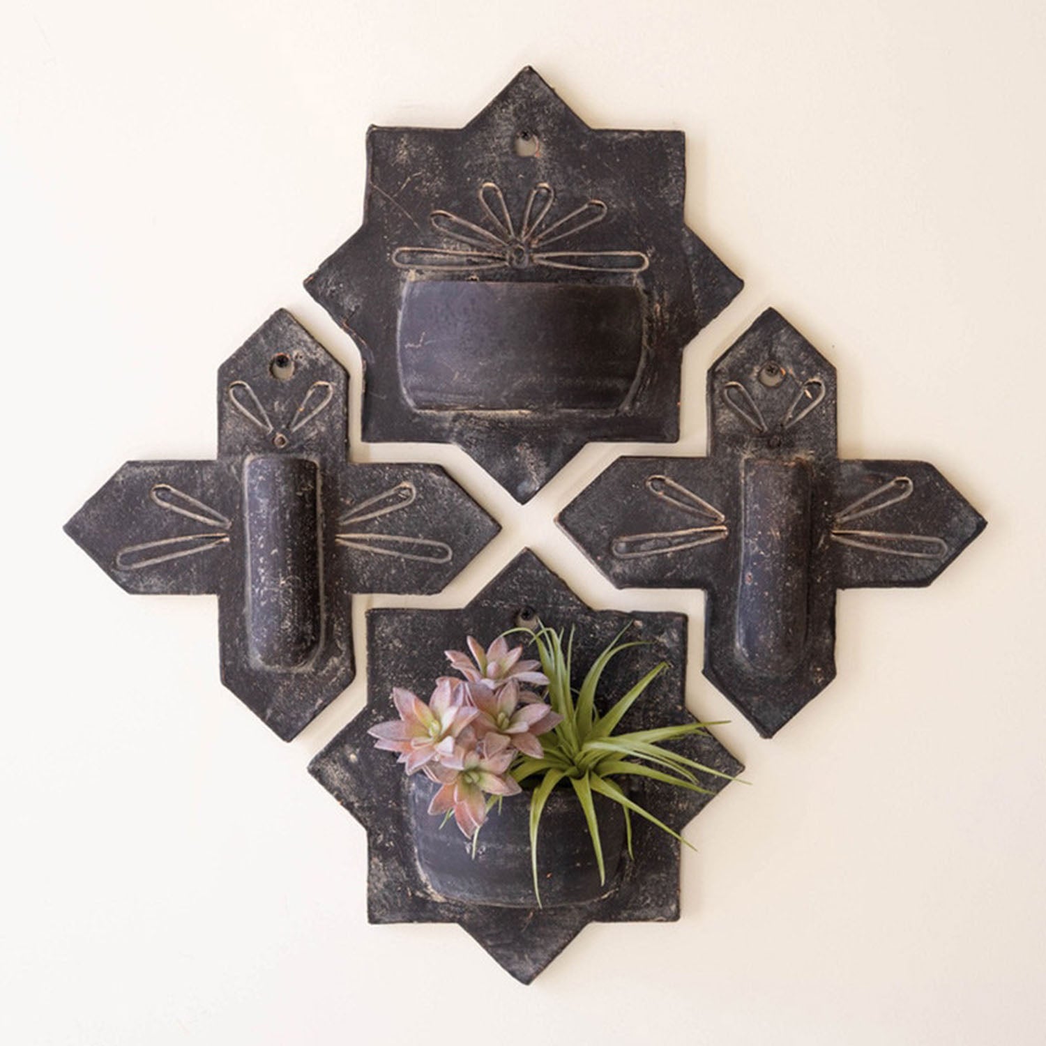 Black-Wash Clay Wall Planter Set of 4