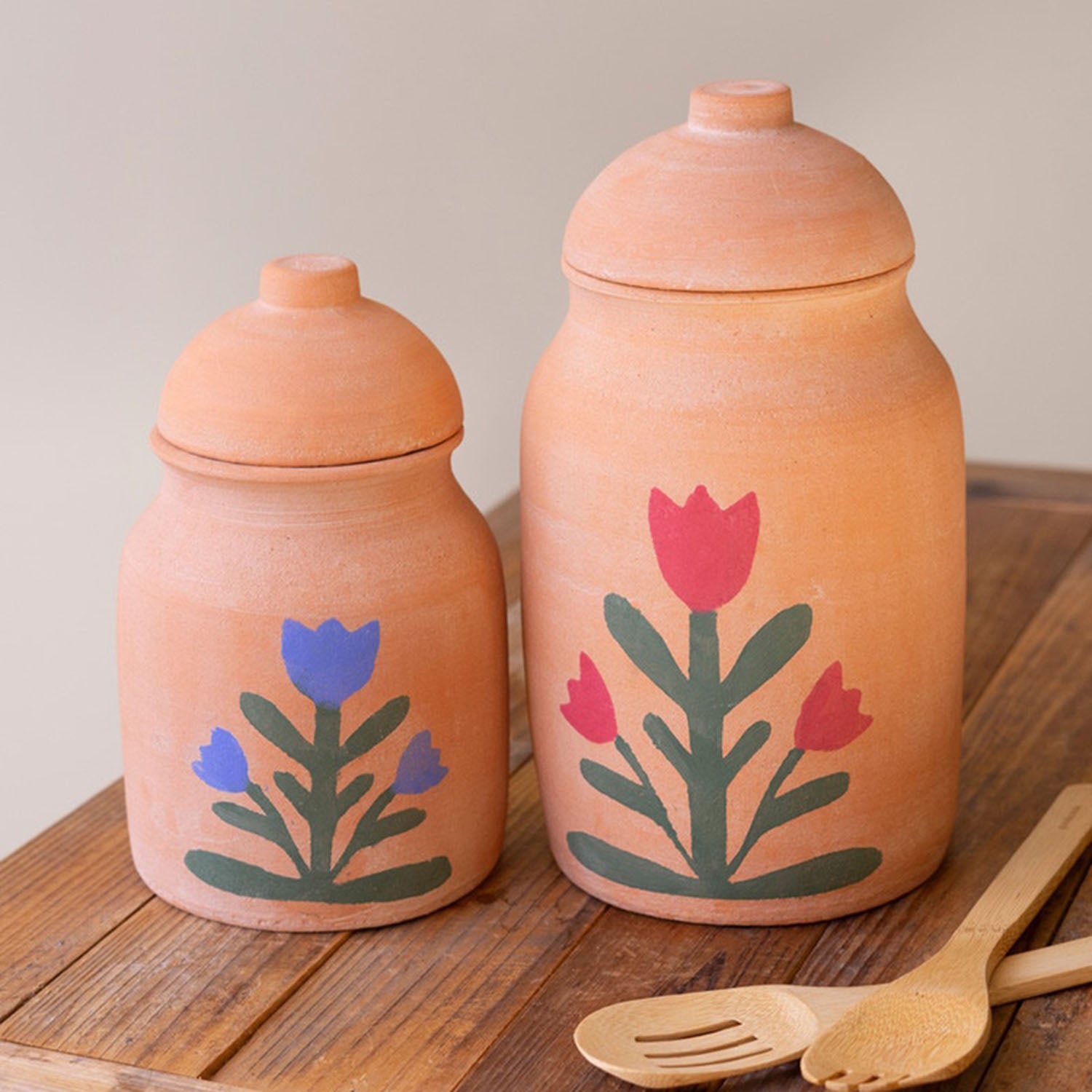 Painted Flower Canister Set of 2
