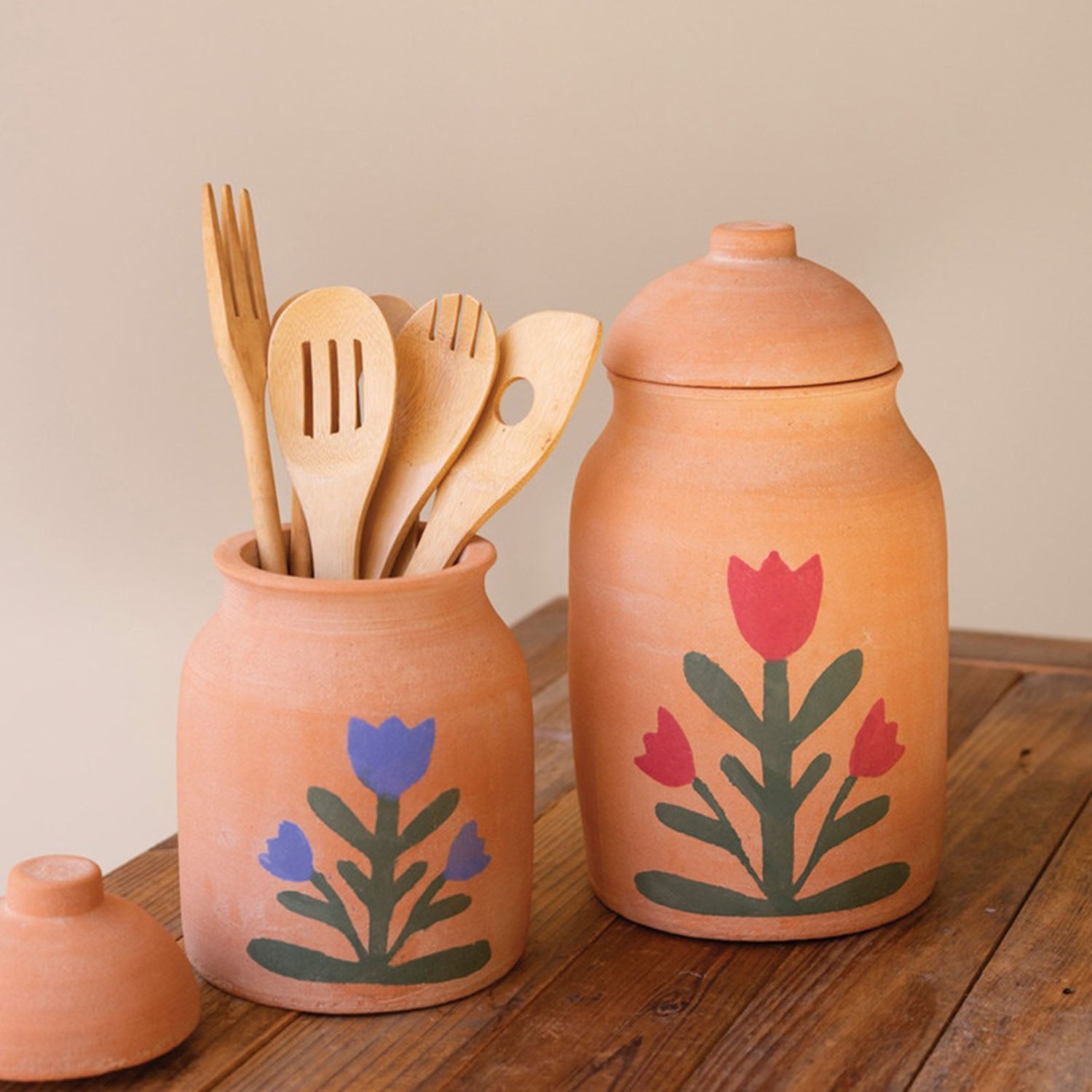 Painted Flower Canister Set of 2