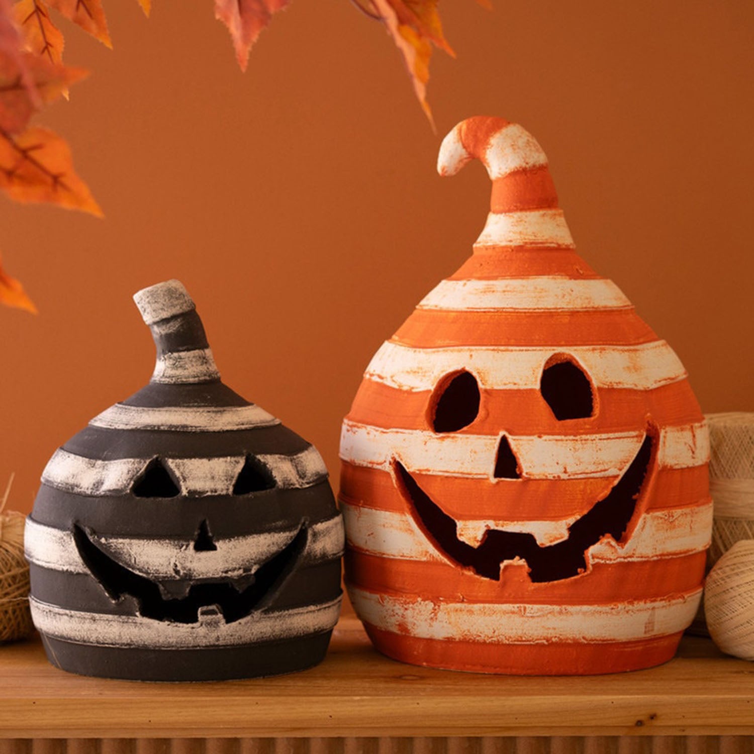 Striped Jack-O-Lantern Set of 2