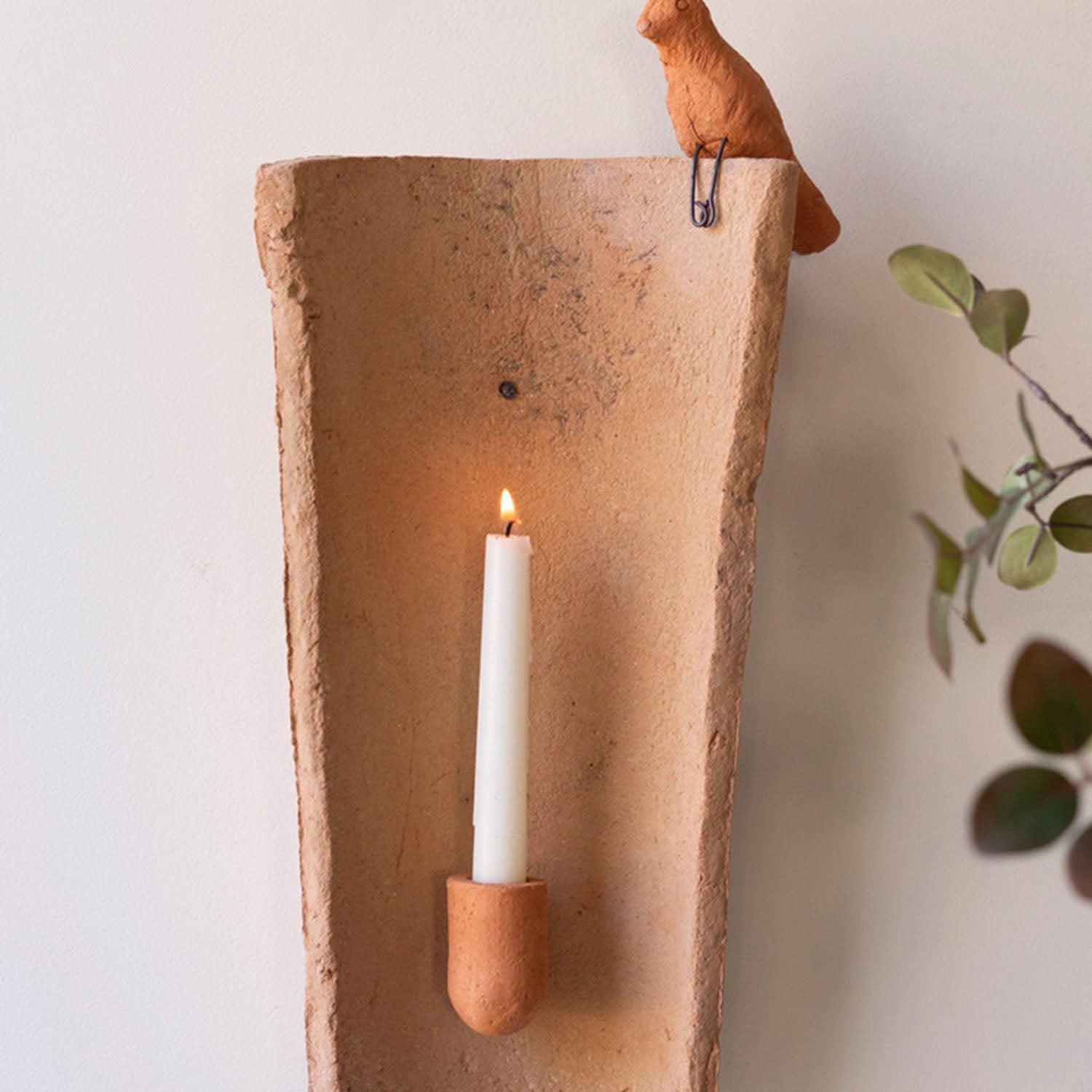 Roof Tile with Bird Candle Holder