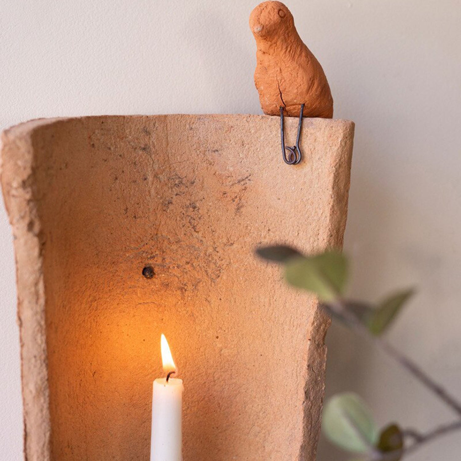 Roof Tile with Bird Candle Holder
