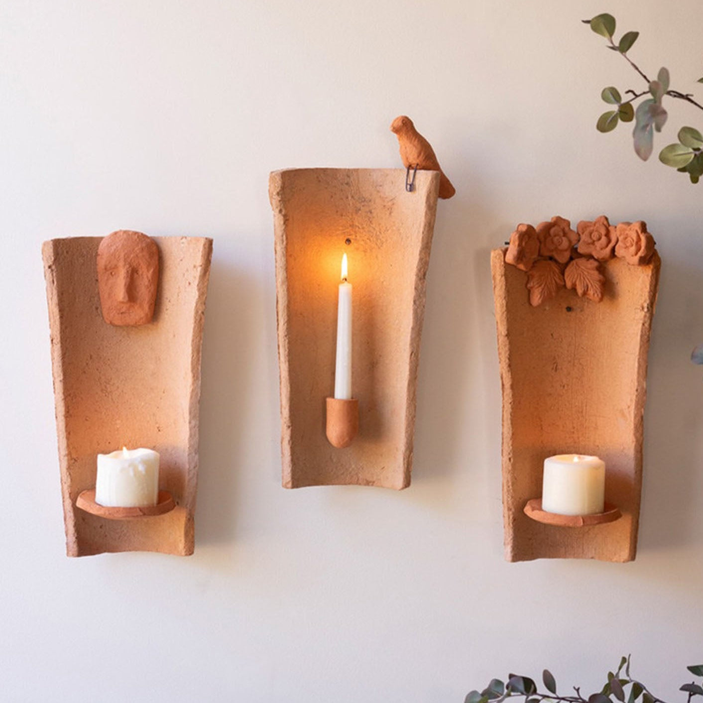 Roof Tile with Bird Candle Holder
