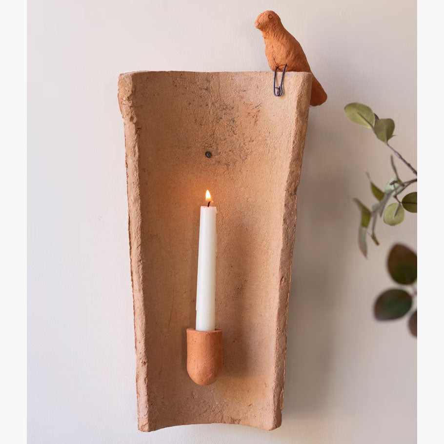 Roof Tile with Bird Candle Holder